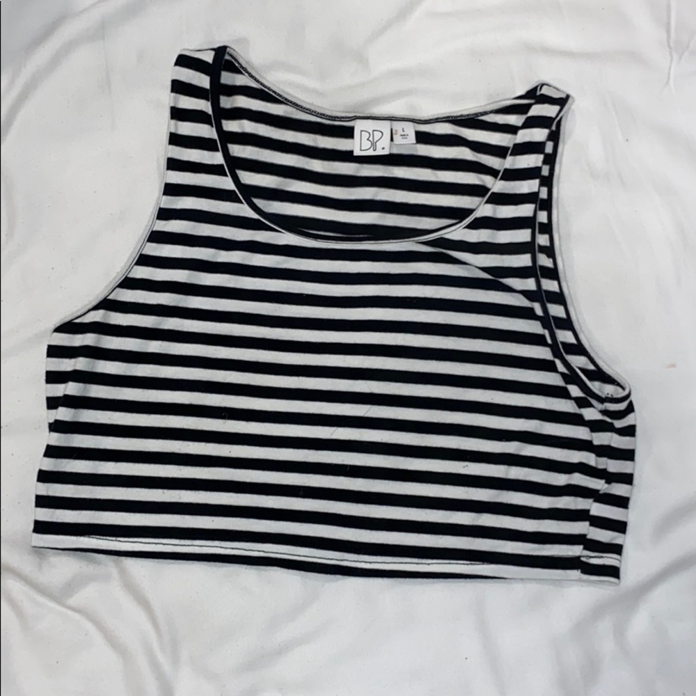 Black and white striped BP crop top
